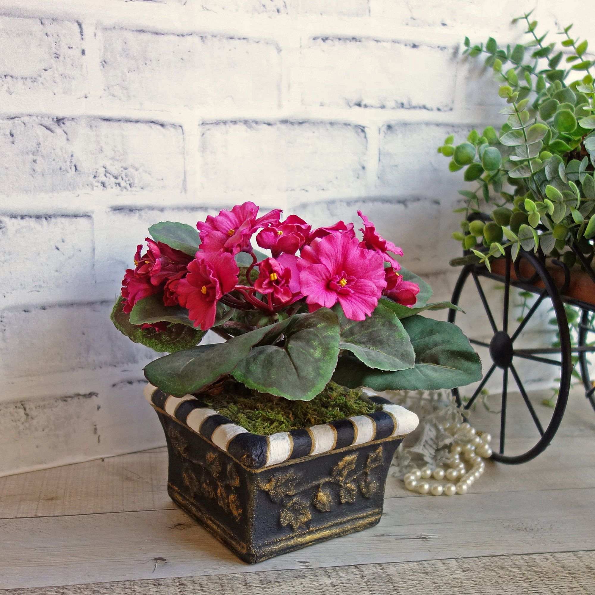 Checked Flower Pot African Violet Courtly Planter