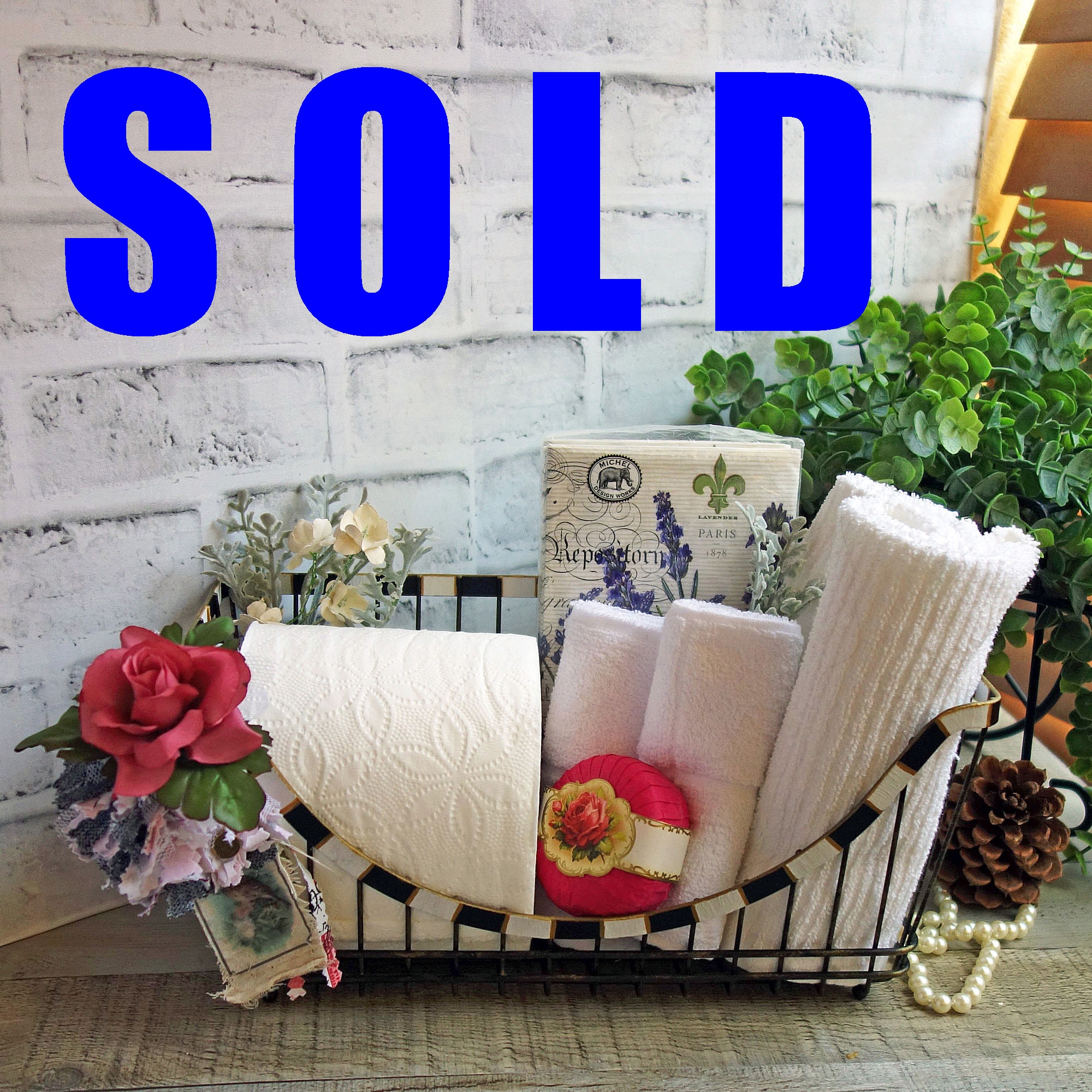 Checked Towel Basket French Country Decor