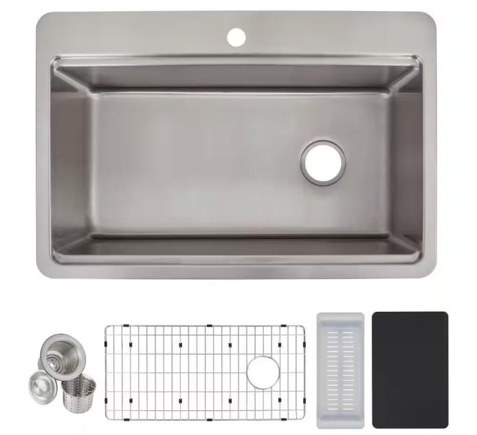 Elkay 33 in. Drop-In/Undermount Single Bowl 18-Gauge Stainless Steel Kitchen Workstation Sink