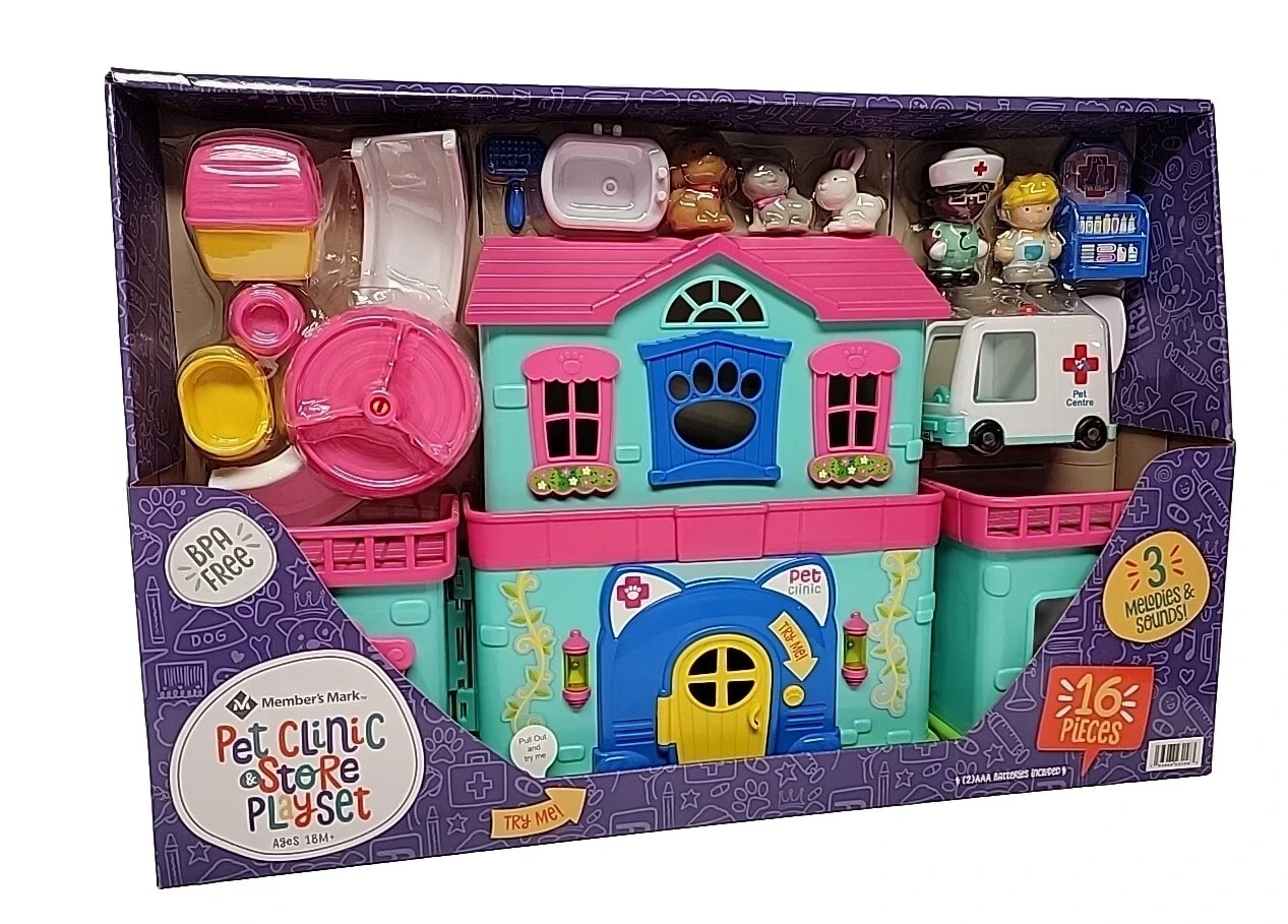 Member's Mark Pet Clinic & Store Playset, 16 Pieces, 3 Melodies & Sounds