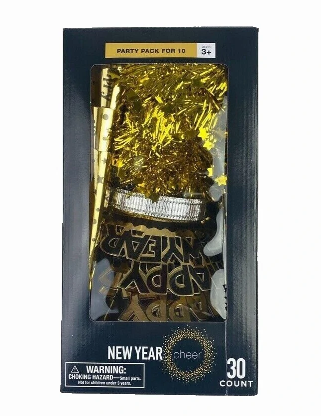 New Years Eve - 30 Piece Party Pack for 10 People - Leis - Hats - Tiaras & Horns