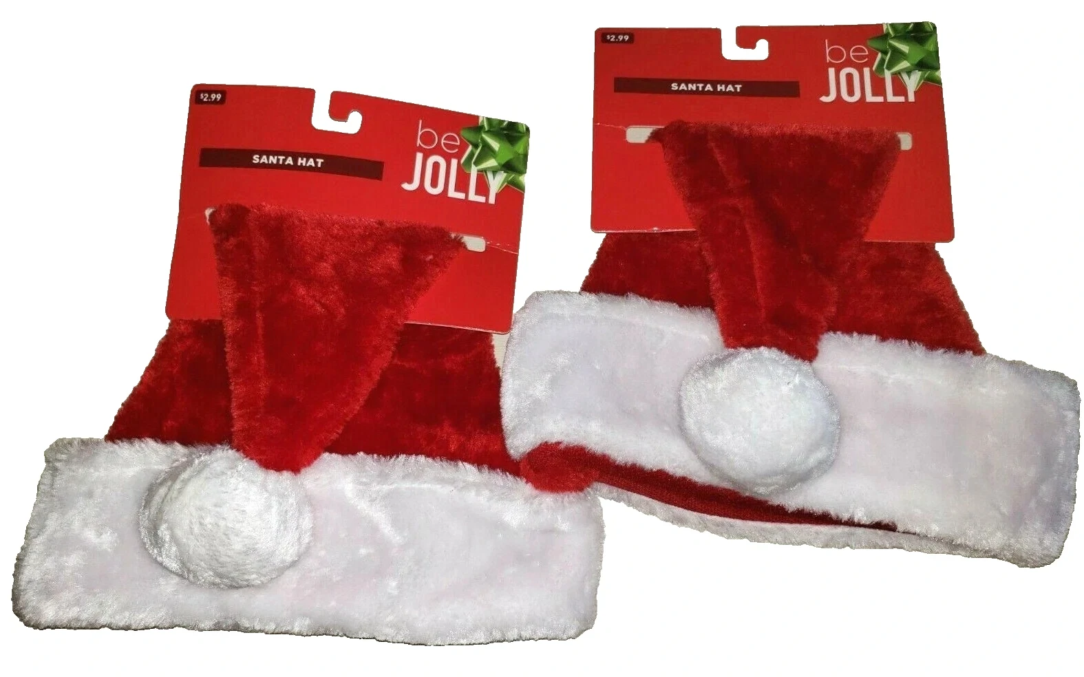 2 Pack Matching 16" Santa Hats ONE SIZE FITS MOST Red Plush White Faux Fur