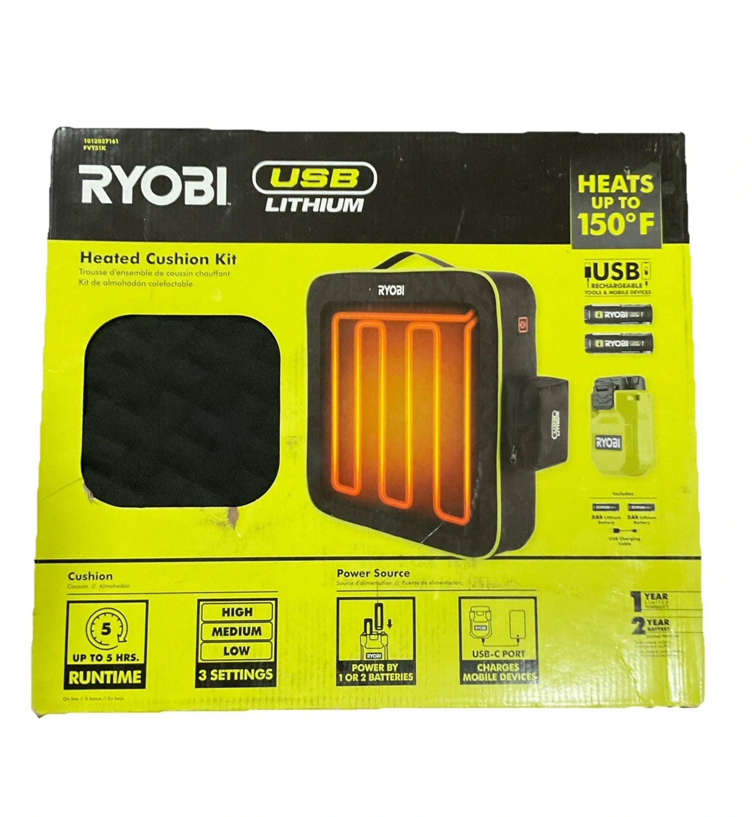 RYOBI USB Lithium Heated Cushion Kit Missing 1 Battery *PLEASE READ