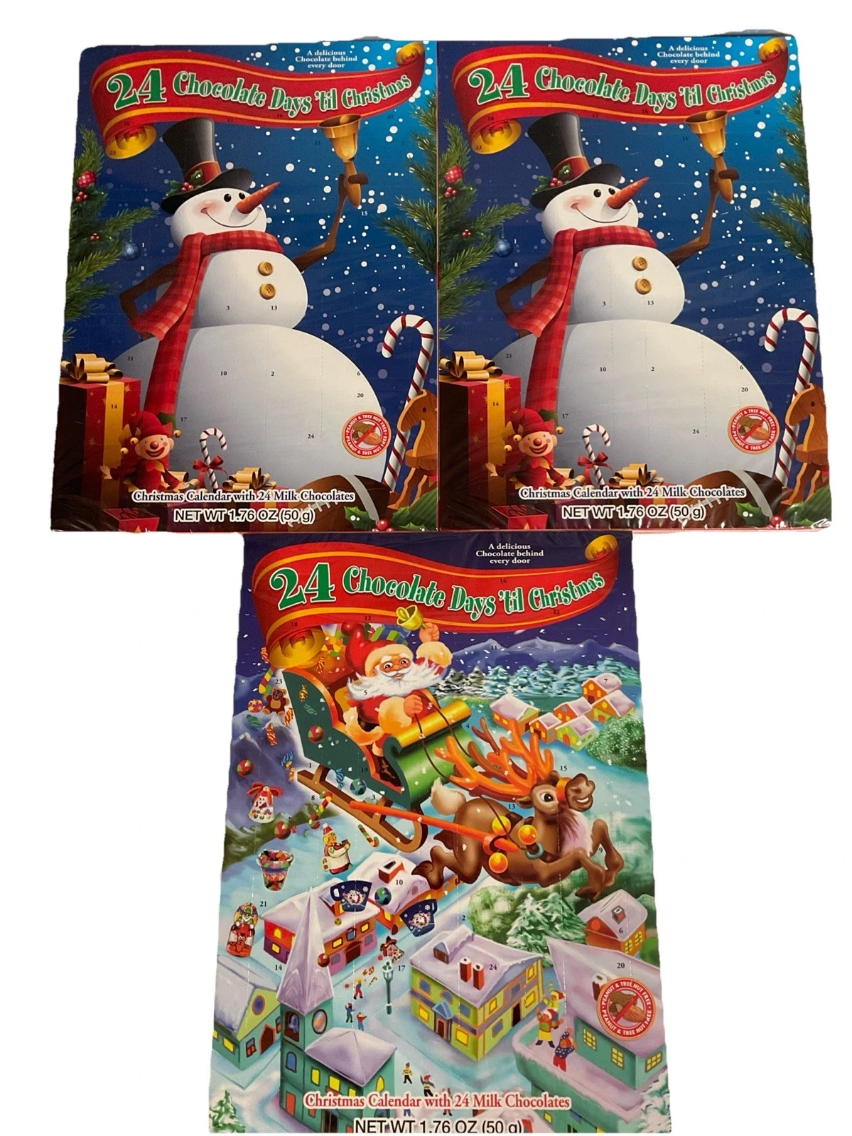 3 Pack Snowman/ Santa Milk Chocolate 24 Days Holiday Advent Calendar Set 7/2026
