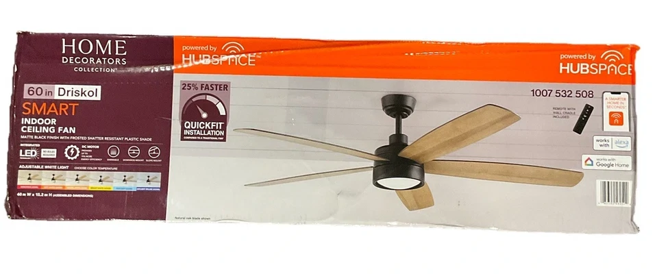 Home Decorators Driskol 60 in. LED Smart Black Indoor Ceiling Fan with Remote