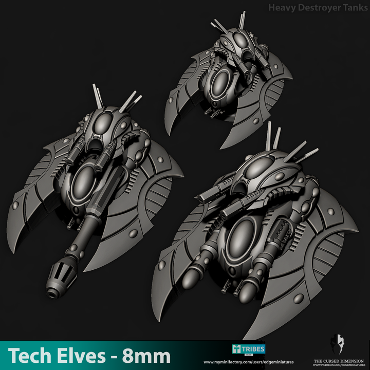 Tech Elves Heavy Destroyer Tanks - 8mm Edge Miniatures