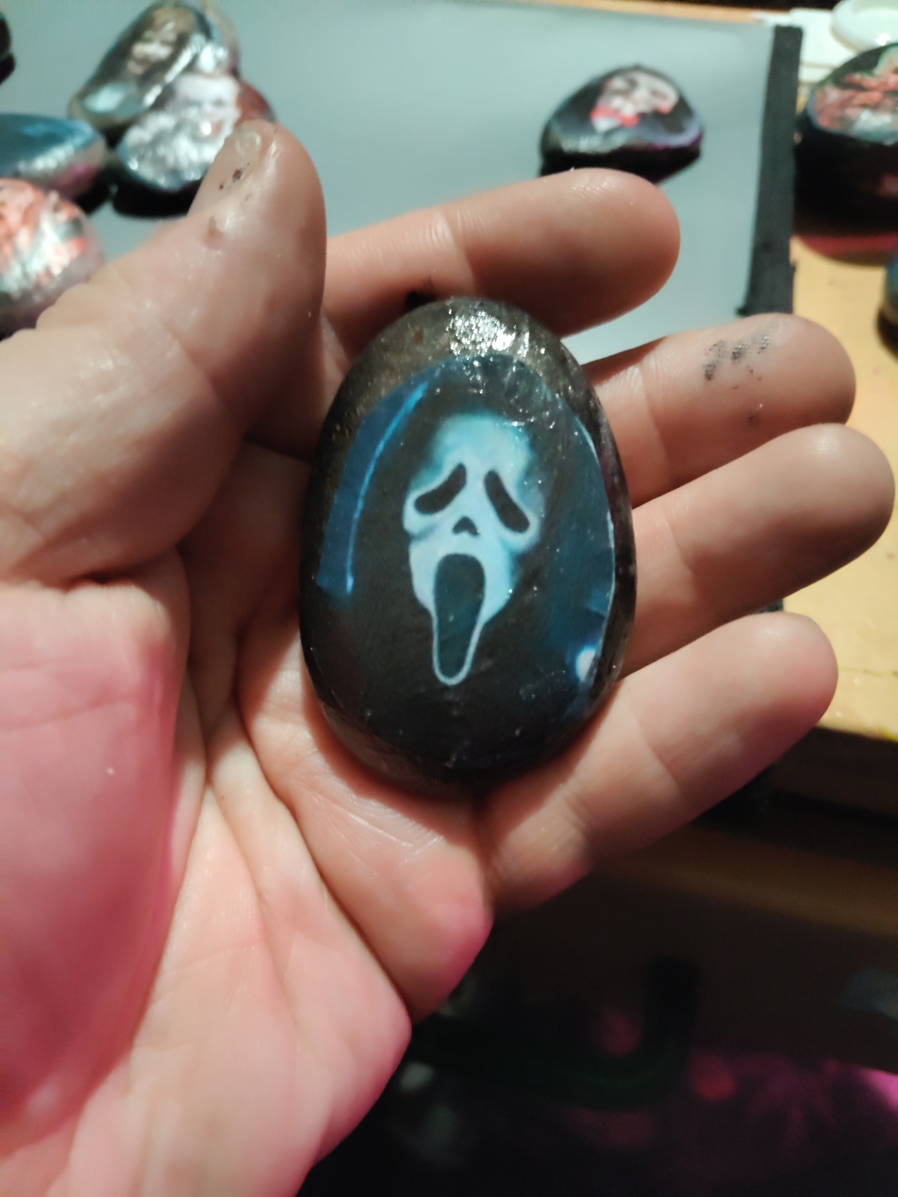 Sold - Handcrafted : Ghost Face / Scream Decorated Horror Rock | Collectors Item OOAK
