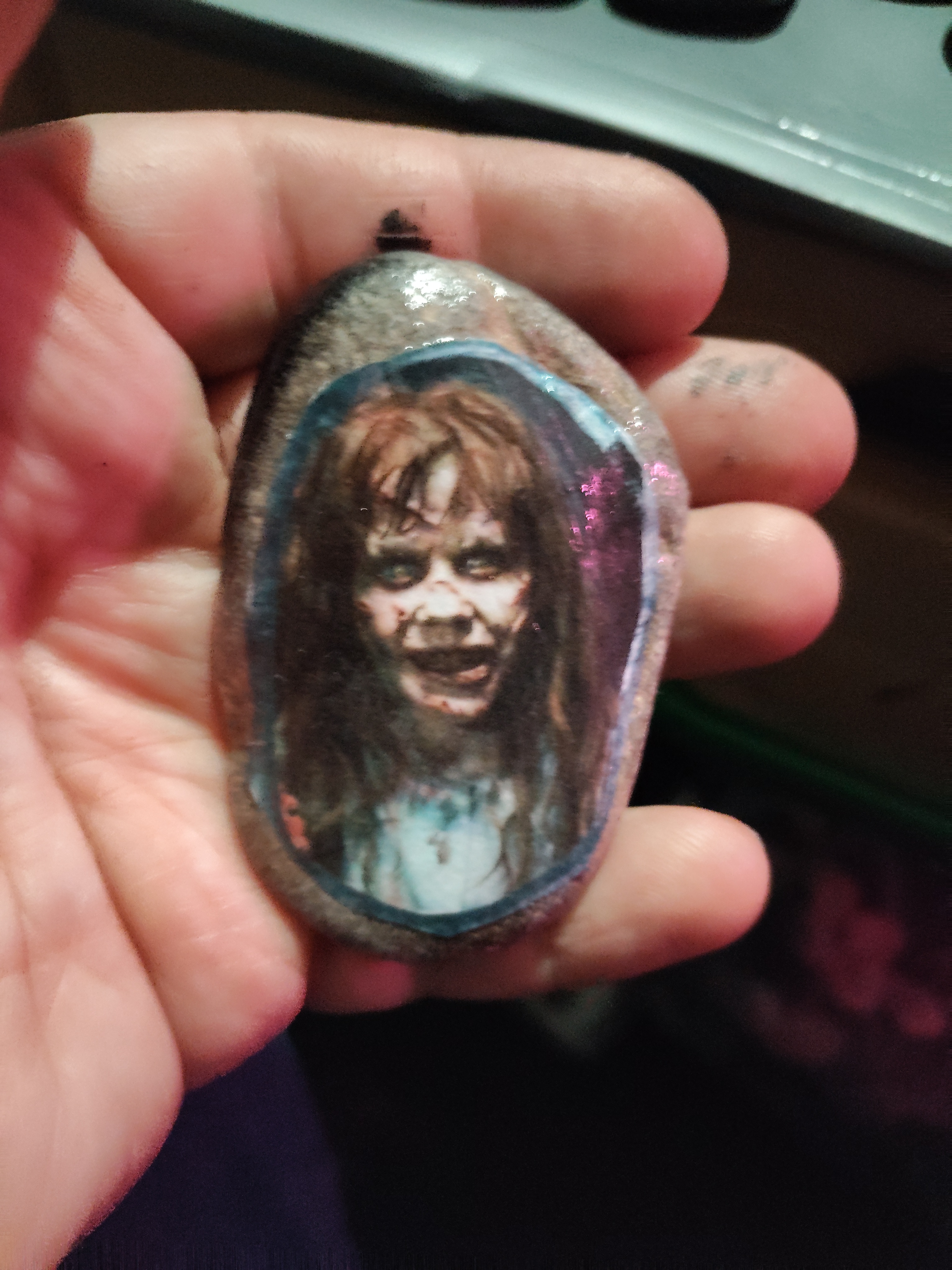 Handcrafted : Possessed Regan / The Exorcist Decorated Horror Rock | Collectors Item OOAK