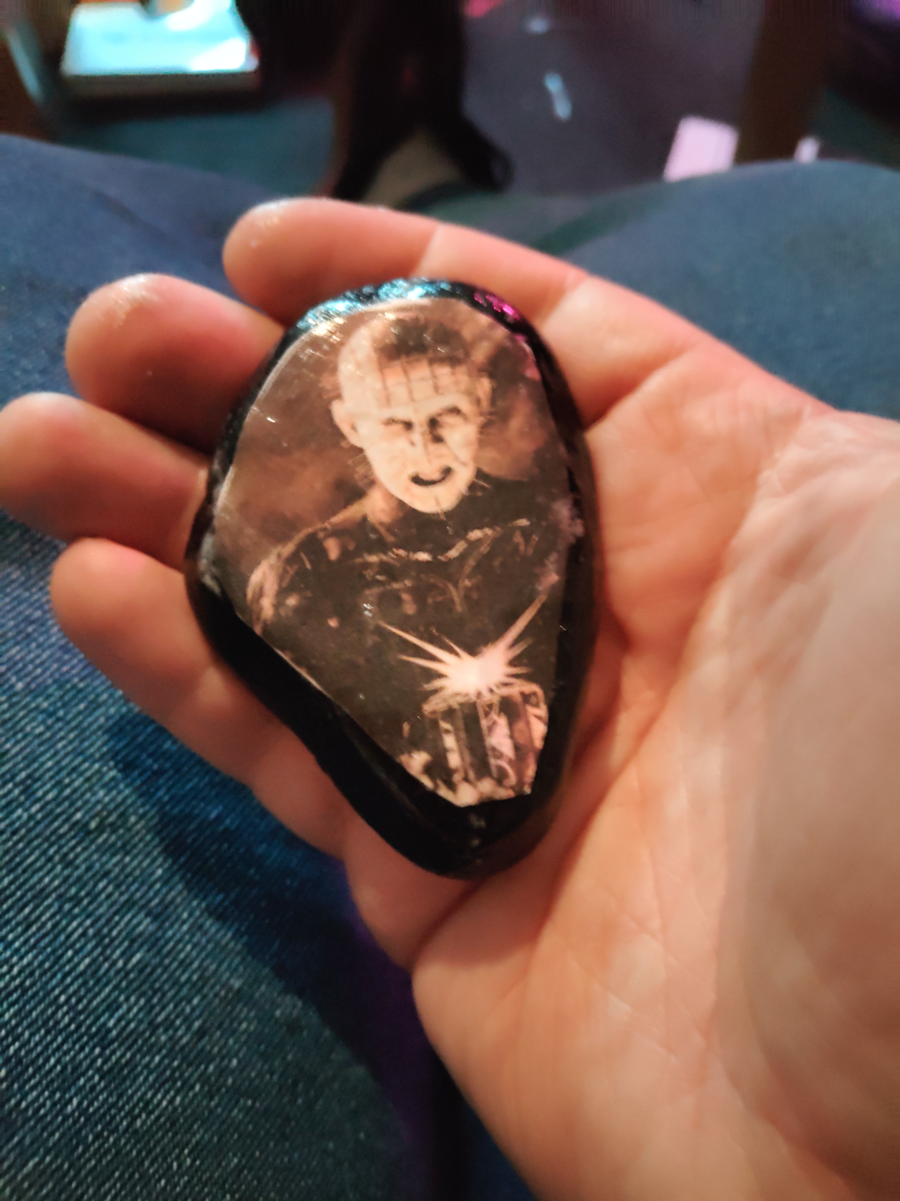 Handcrafted : Pinhead / Hellraiser Decorated Horror Rock | Collectors Item OOAK