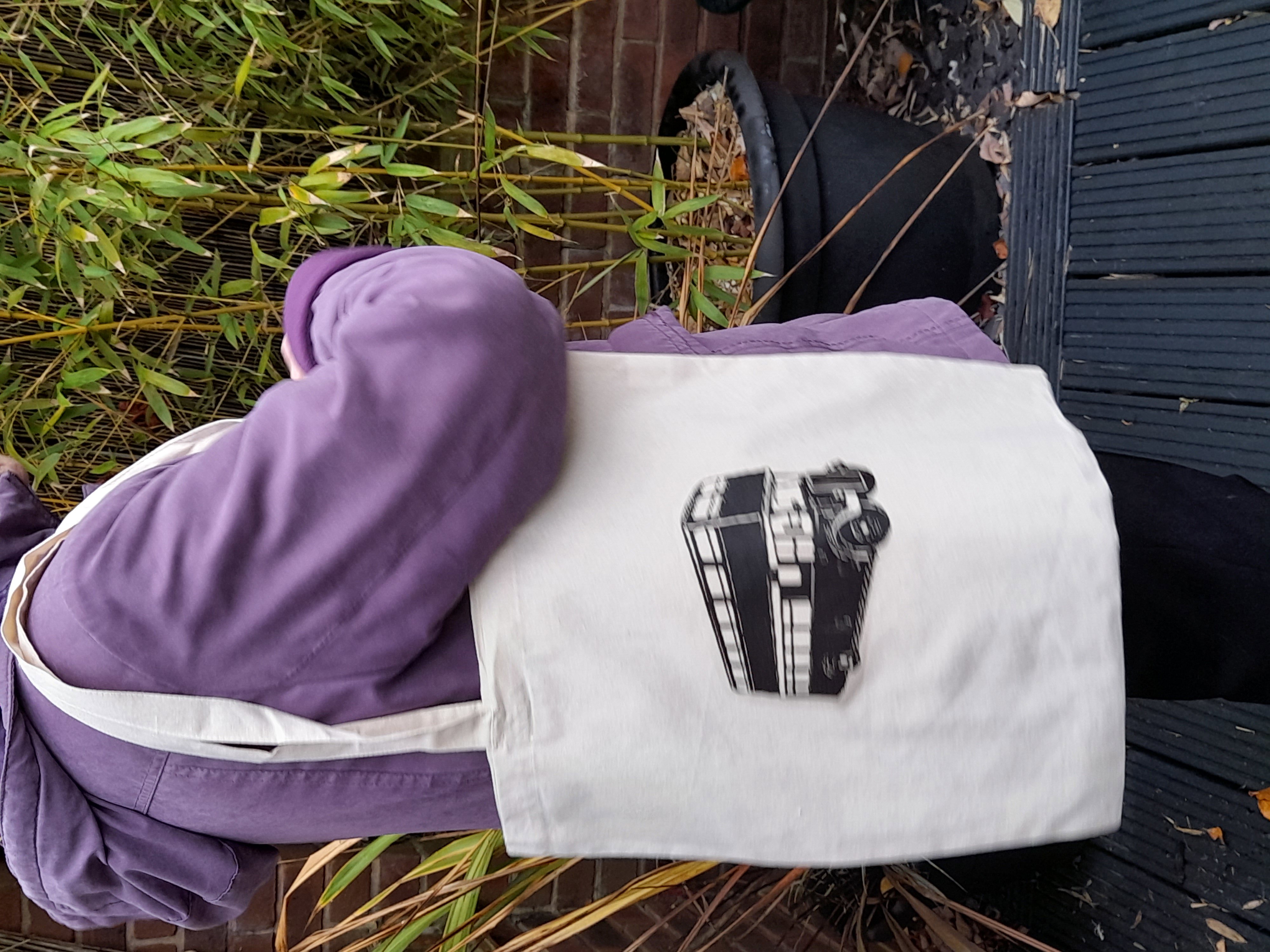 Shoulder Tote Bag With Bus Silhouette image Transfer, Eco Friendly reusable