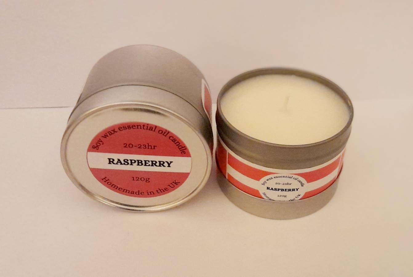2x Raspberry Soy- Homemade candle in a silver tin - 23hr
