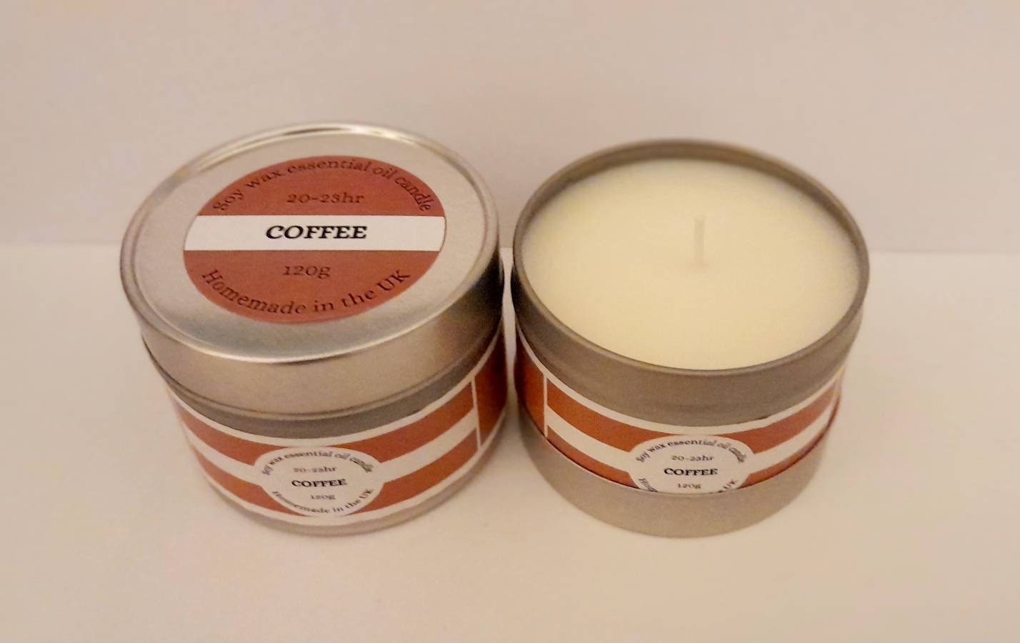 2x Coffee Soy- Homemade candle in a silver tin - 23hr