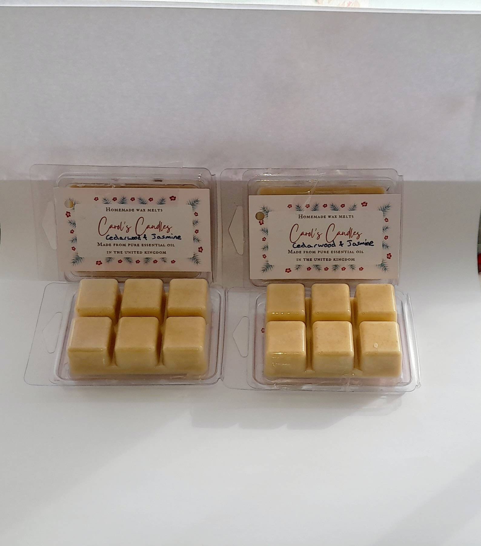 Homemade - soy wax melts - Cedarwood and Jasmine essentialoil, Carol's Candles and gifts