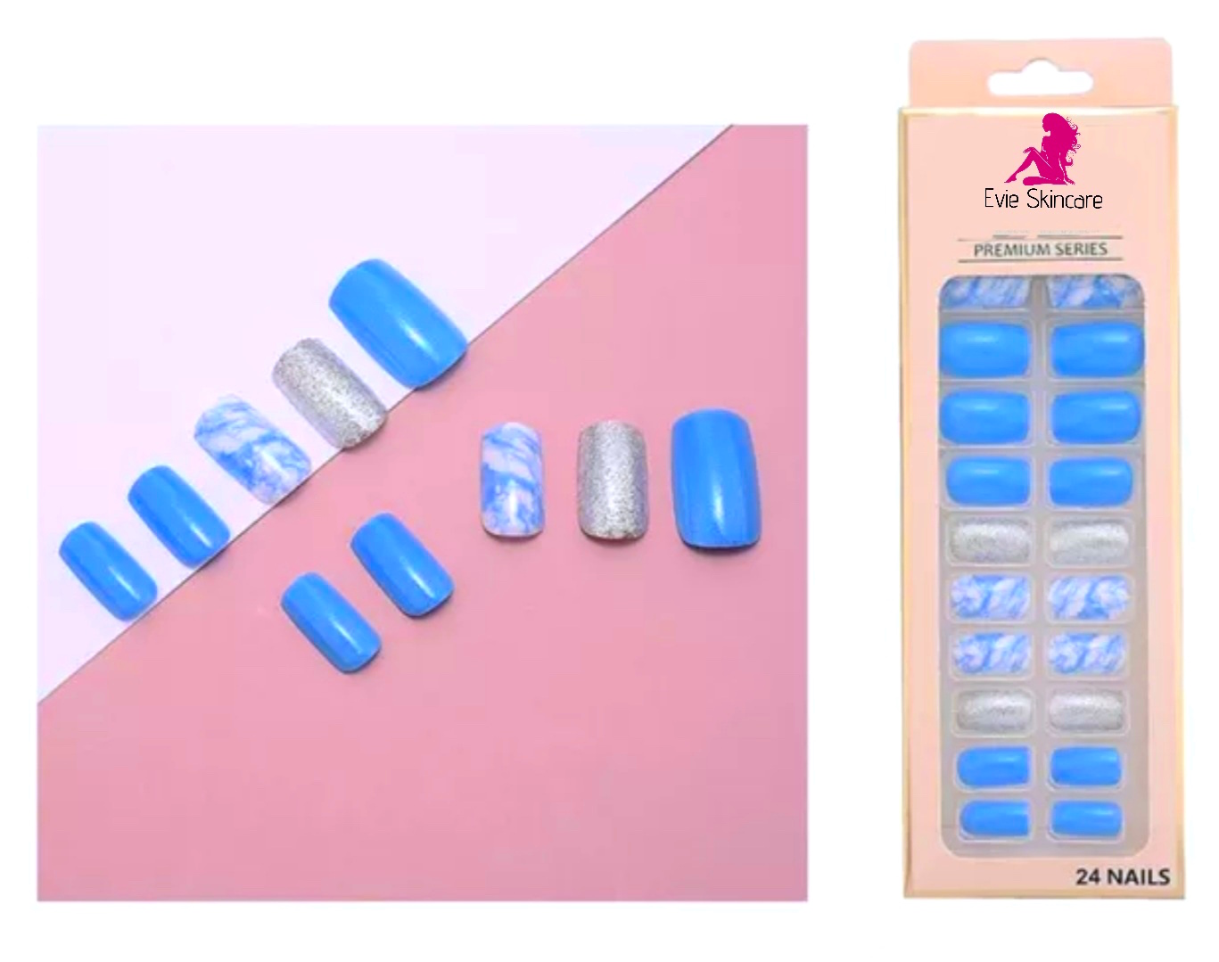 Short Square Fairy Blue Press On Nails