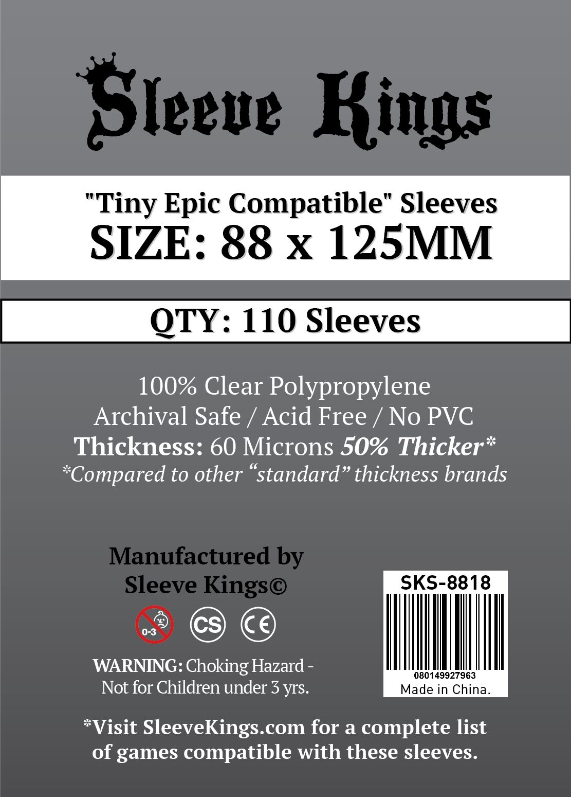 Sleeve Kings (88x125mm) qty 110, microns 60