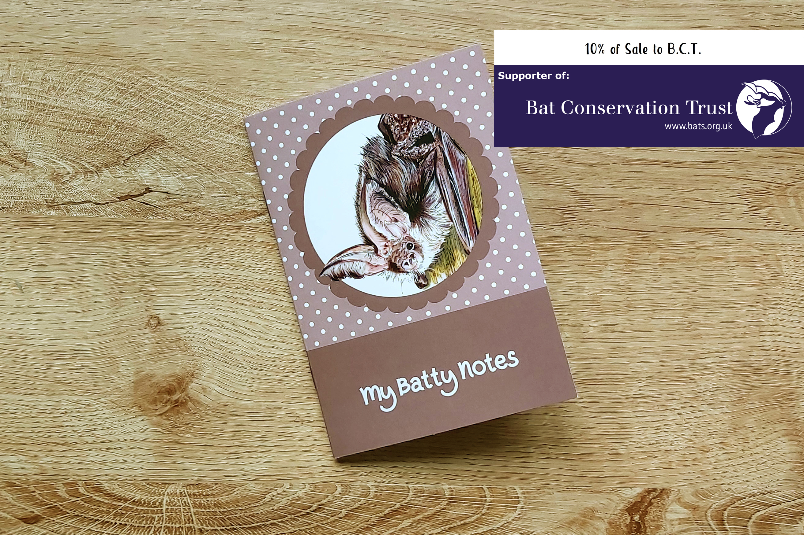 Bat Notebook A6, Brown Long Eared Bat Stationery, Christmas Gift, Stocking Filler, Eco Friendly Stat