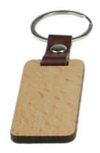 Beech Wood + Leather tag & Keyring - Rectangle Shape
