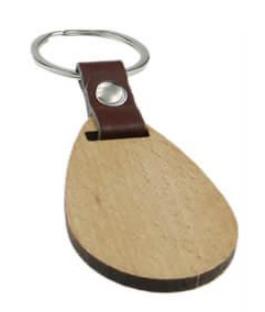 Beech Wood + Leather tag & Keyring - Water Drop Shape