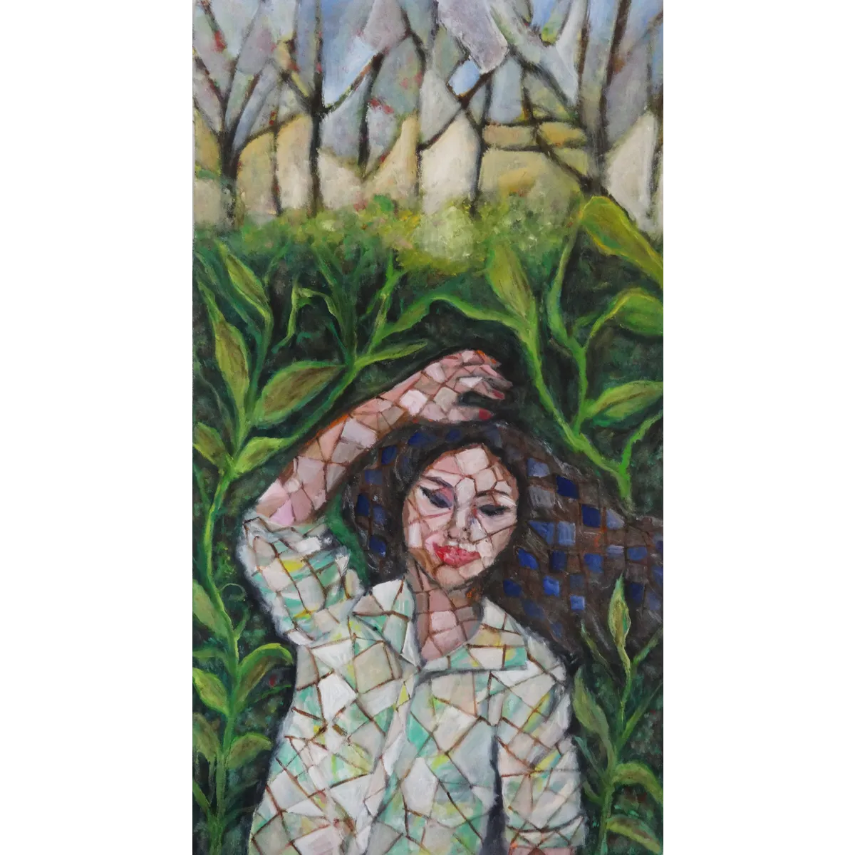 Let's Go Back to Nature - Woman Enjoying Nature Mosaic Oil Painting