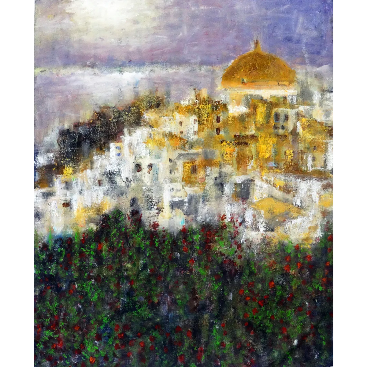 Santorini Landscape Semi Abstract Oil Painting