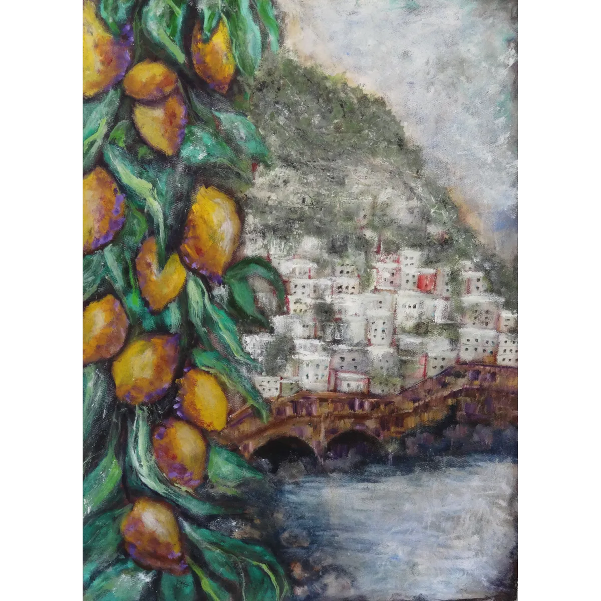 Lemon Tree by the Sea - Semi Abstract Oil Painting