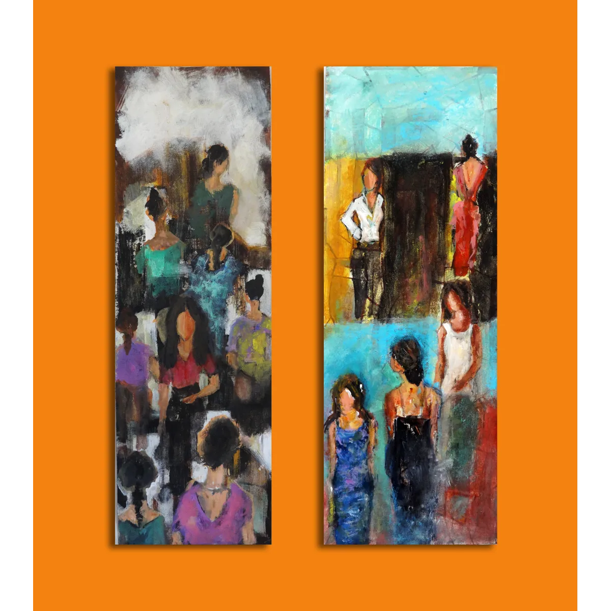 Females Semi Abstract Acrylic Diptych Painting