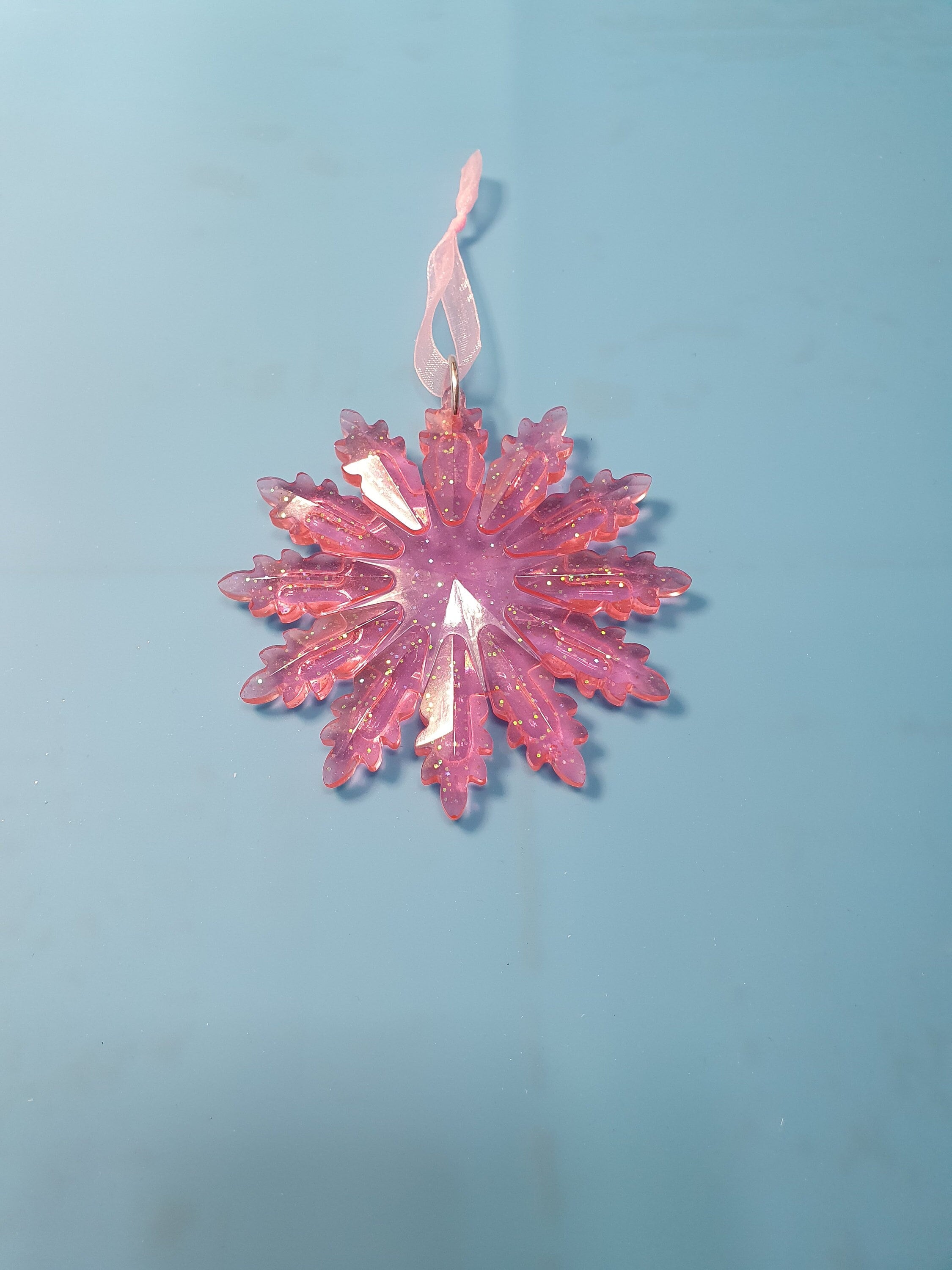Clear Pink Hanging Snowflake