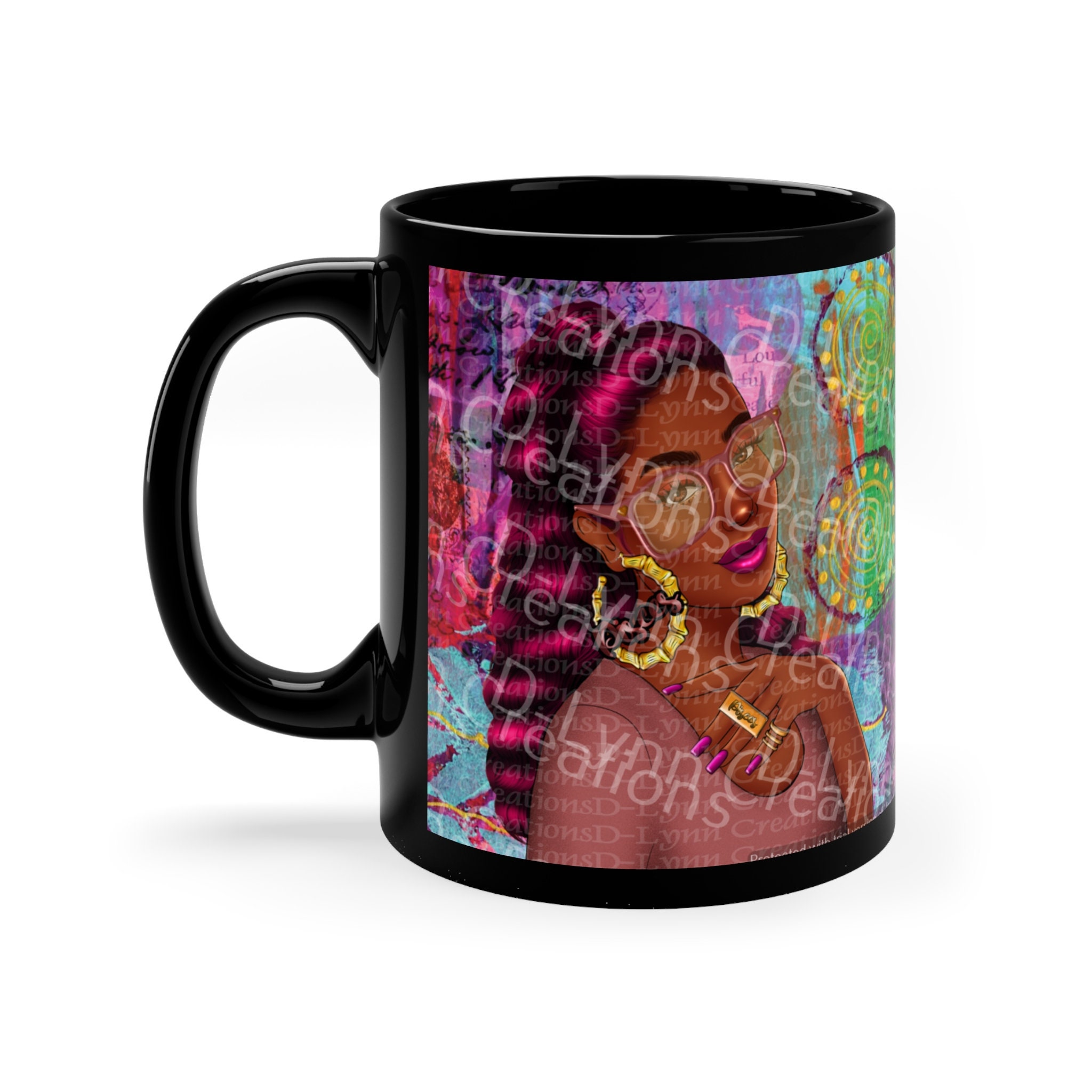 Her Zodiac Sign is Pisces, Dark Skinned Woman of Color 11oz Black Ceramic Mug (watermark removed whe