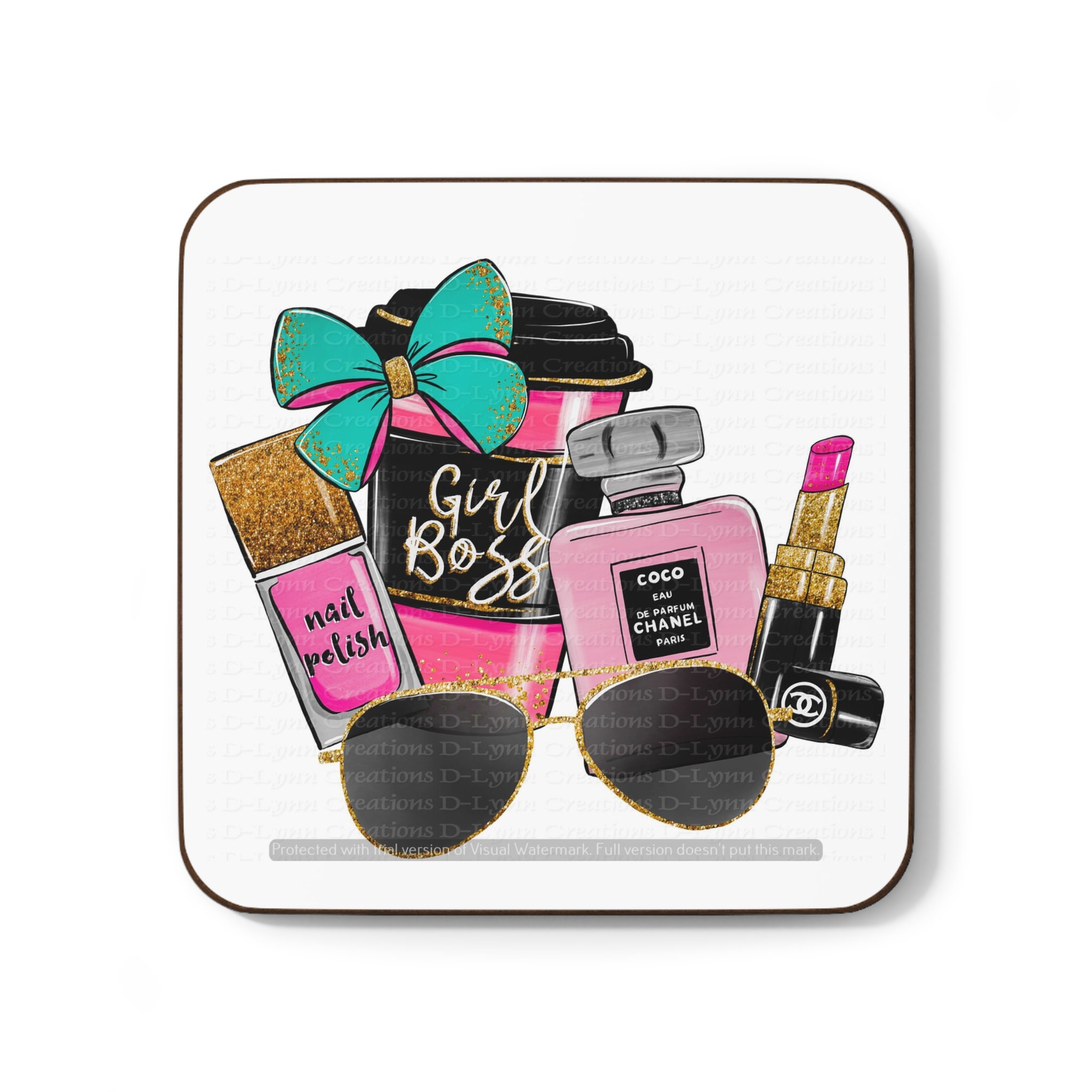 Girl Boss Hardboard Back Coaster 3.5" x 3.5" (watermarks removed once purchased)