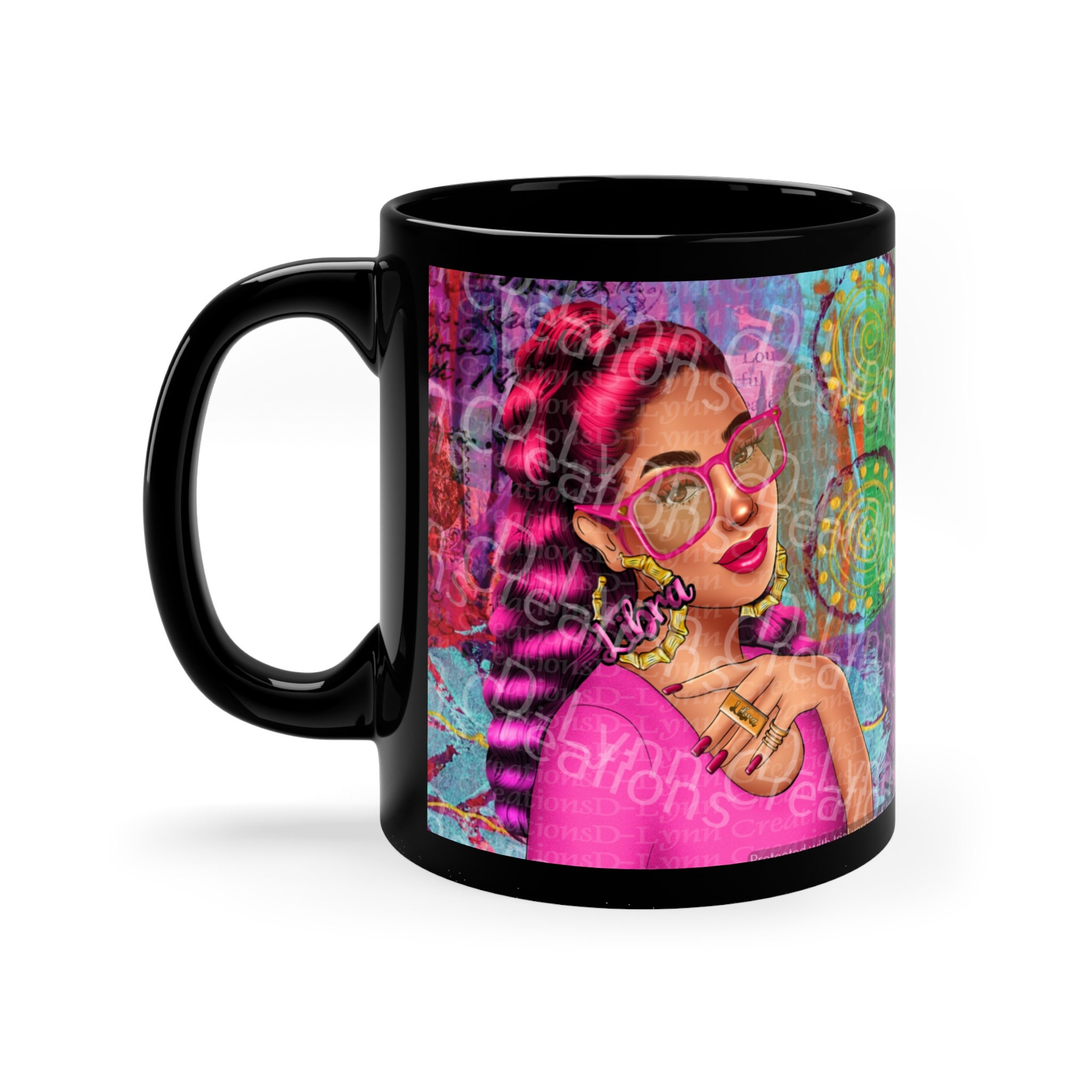 Her Zodiac Sign is Libra, Light Skinned Woman of Color 11oz Black Ceramic Mug (watermark removed whe