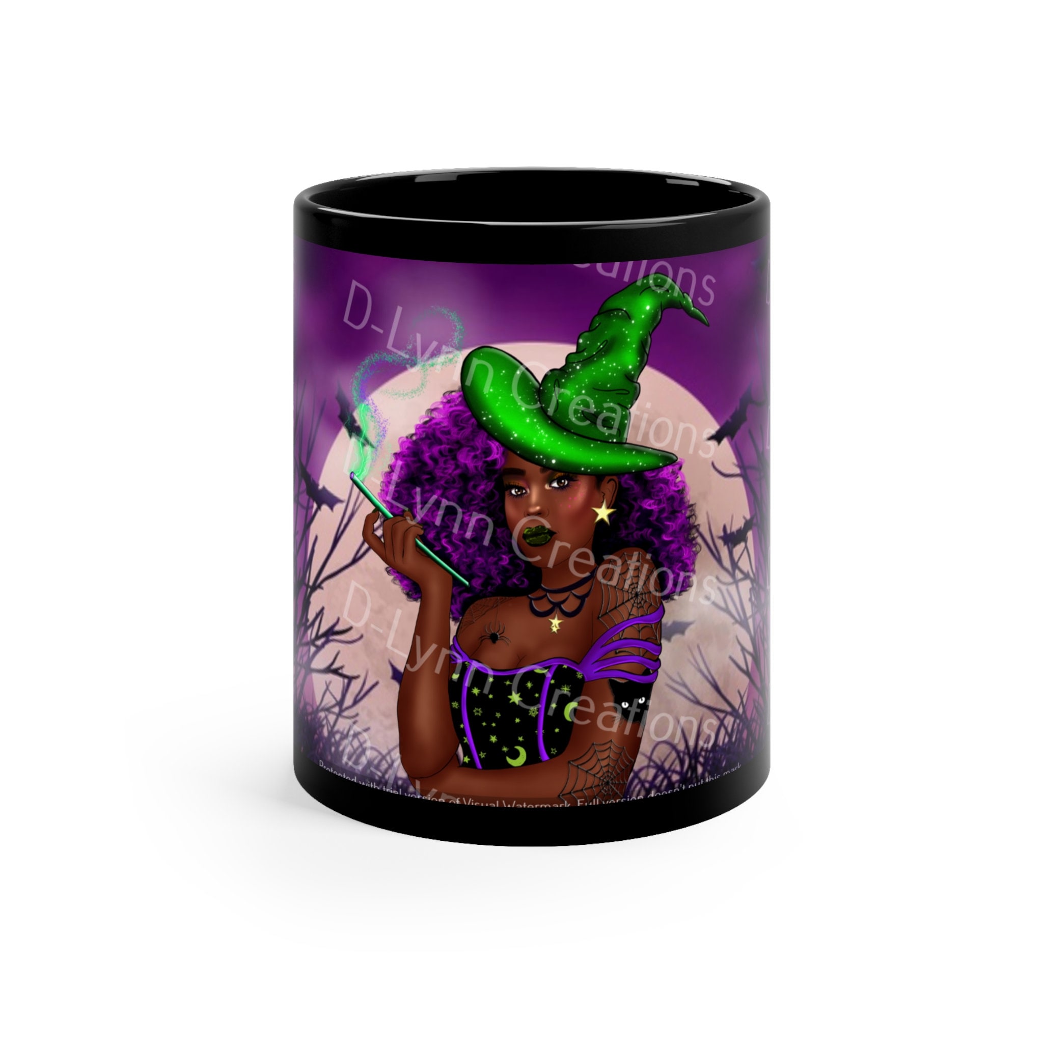 Witchy Purple Witch 11oz Black Ceramic Coffee Mug (watermark removed once purchased)