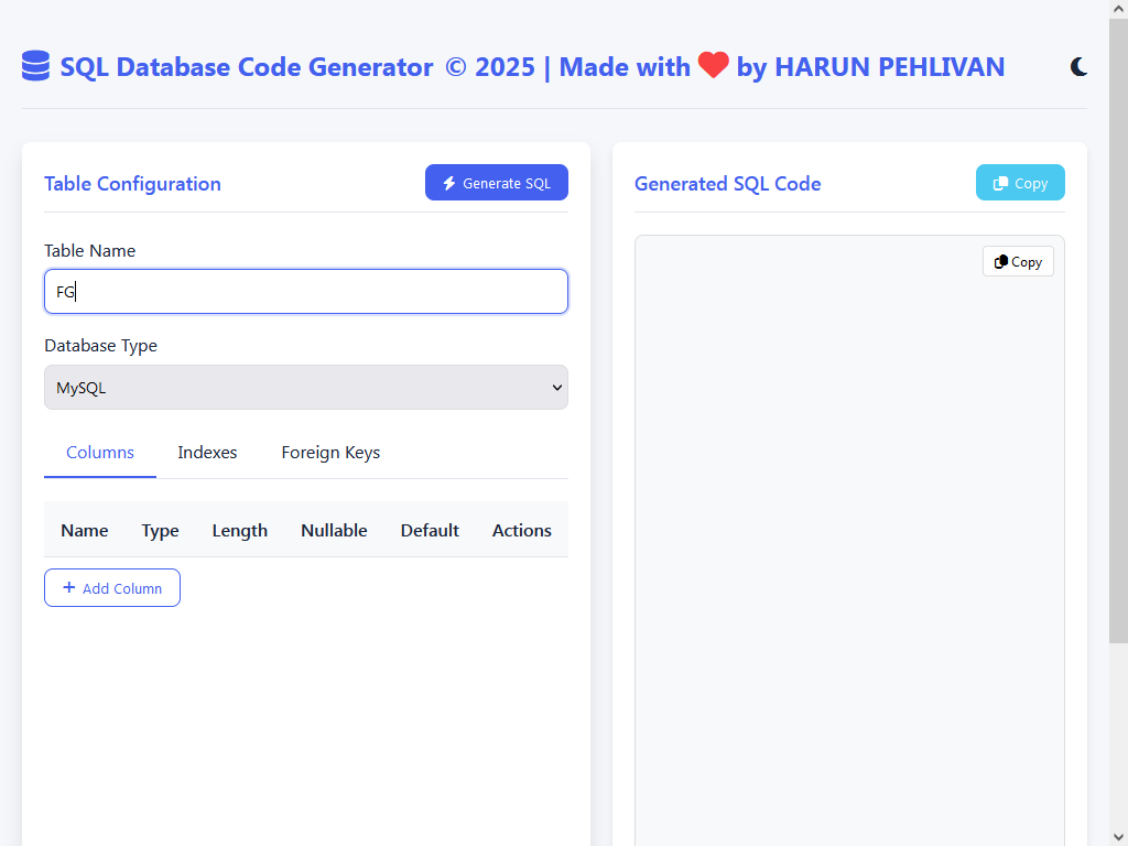 SQL Database Code Generator