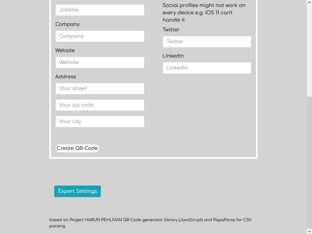 vCard Conform QR Code Generator