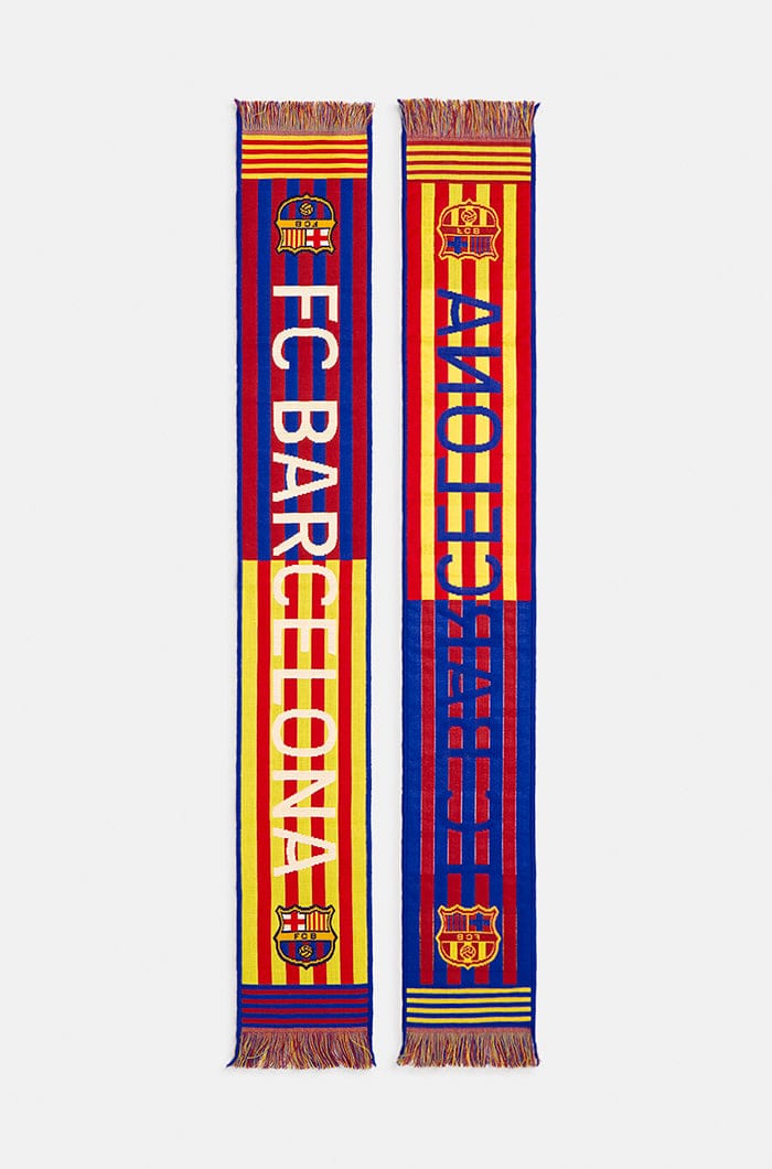 Licencia oficial autorizada con etiqueta y copyright del club. Bufanda telar FC Barcelona tejida