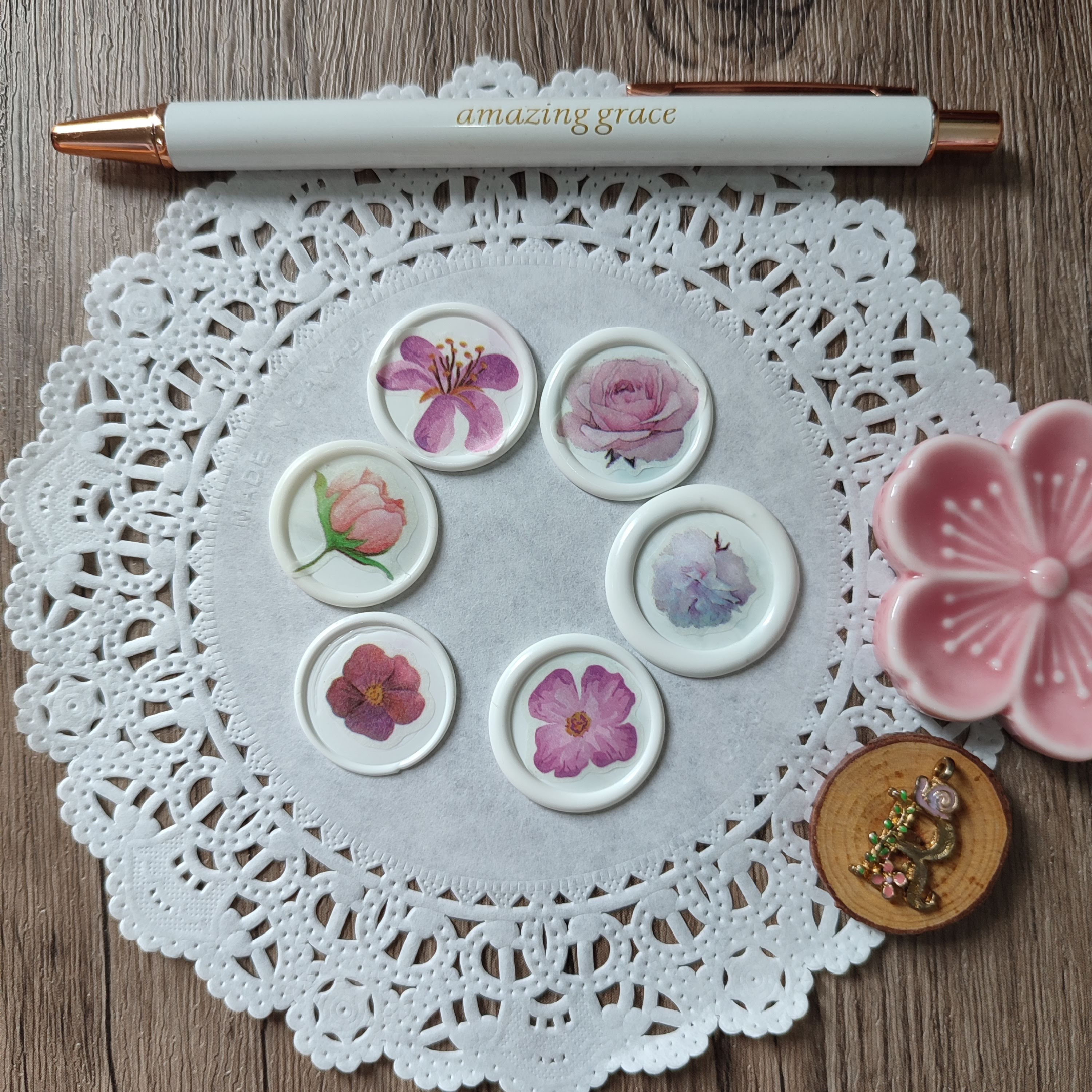 Pre-made Wax Seals with Floral Stickers