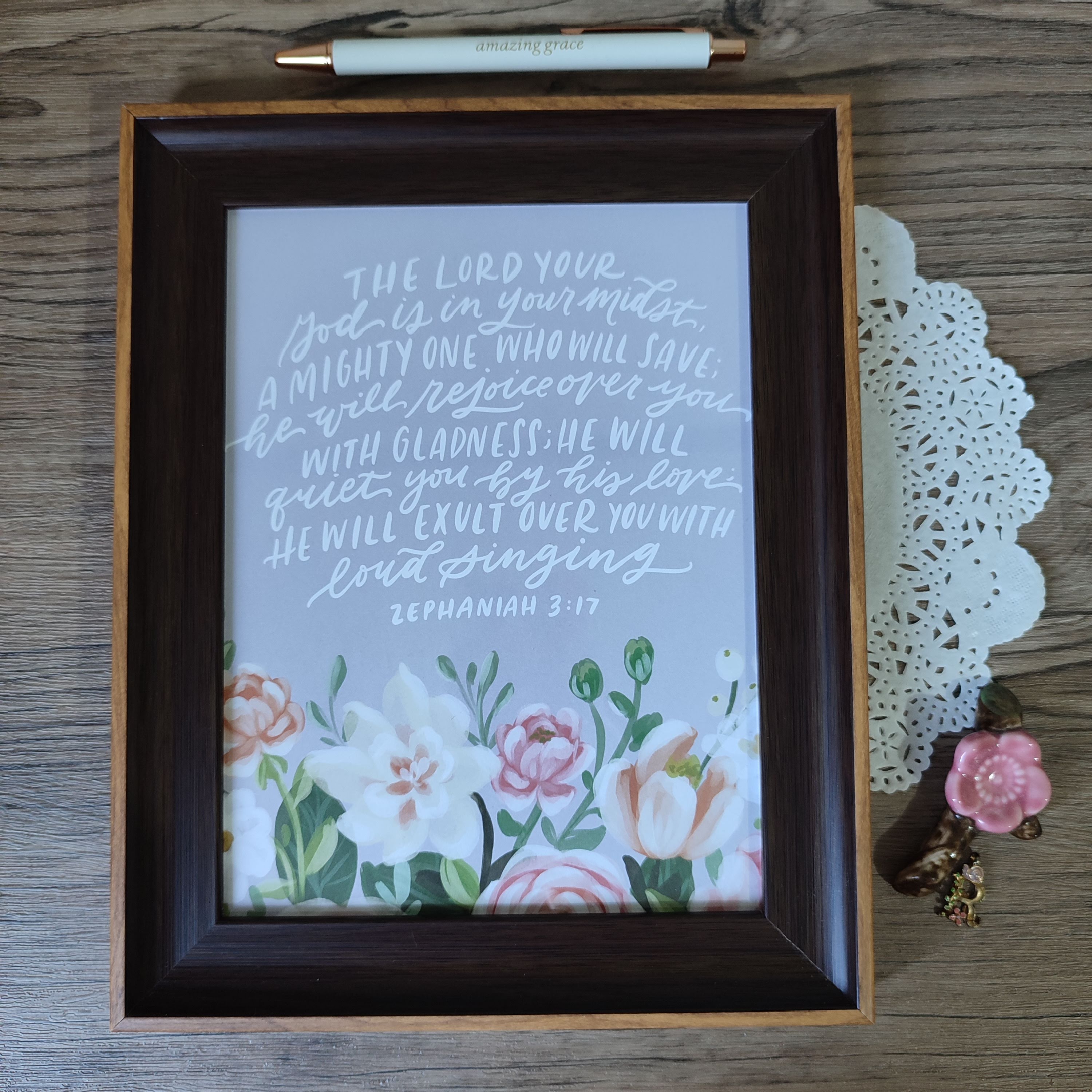 6x8 Framed Scripture Inspiration (Zephaniah 3:17)