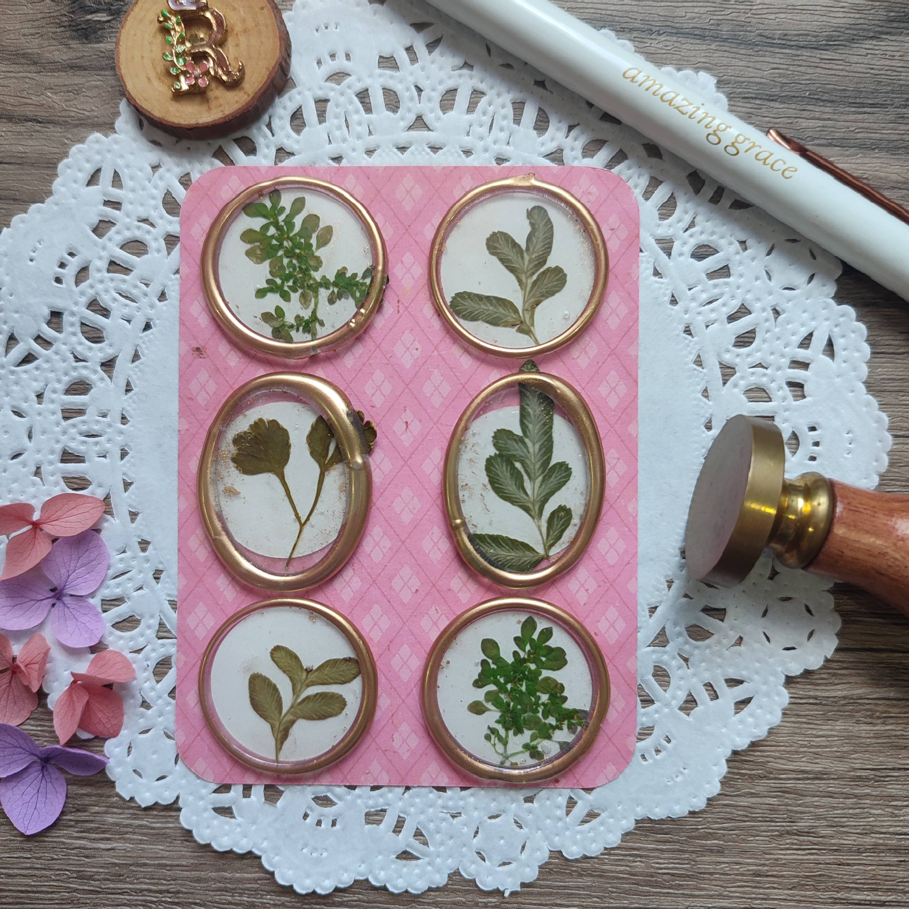 Pre-made Wax Seals with Dried Leaves Set 6