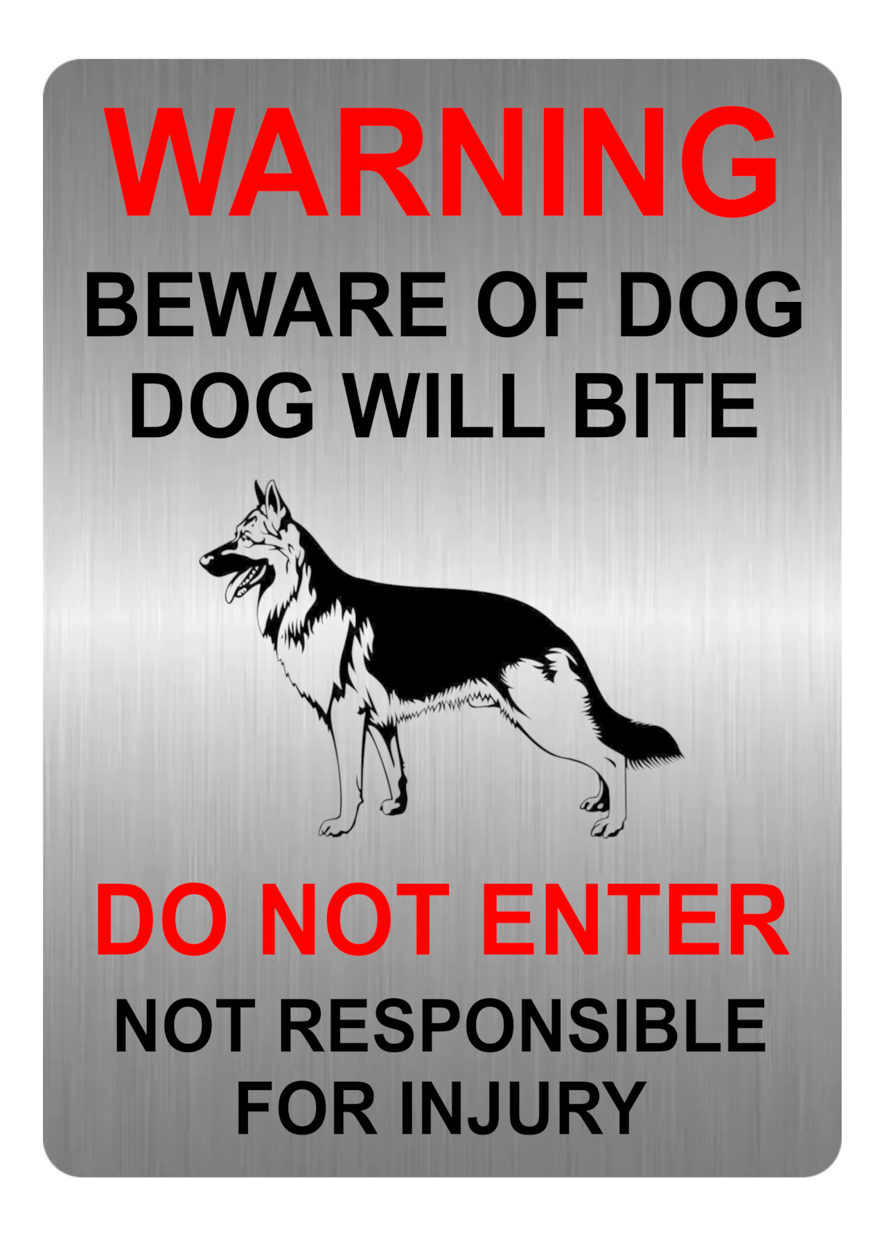A5.27 WARNING BEWARE OF DOG WILL BITE DO NOT ENTER Metal Aluminium Plaque Sign
