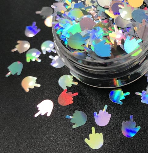 5g Holographic "Middle Finger" Rude Nail Art Glitter Slime Sequins Craft DIY
