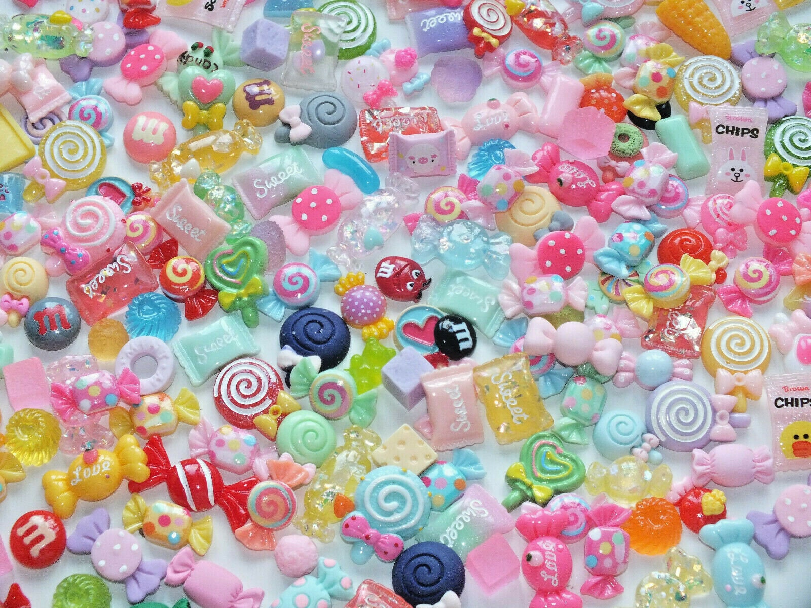 50pcs Resin Cartoon Cabochon Flatback Girls Fun Sweetie Candy Cute Charms Mixed DIY