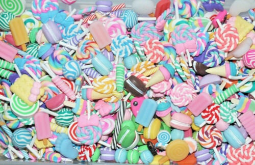 Mixed Clay/Resin Cabochons Fake Food Macaroons Flumps Lollipop Sweets