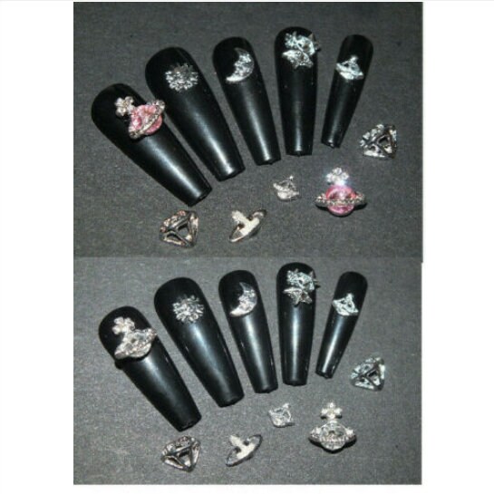 Luxury Alloy Metal Bling Nail Art Sun Moon Stars Rhinestone Planet Pink Crystal