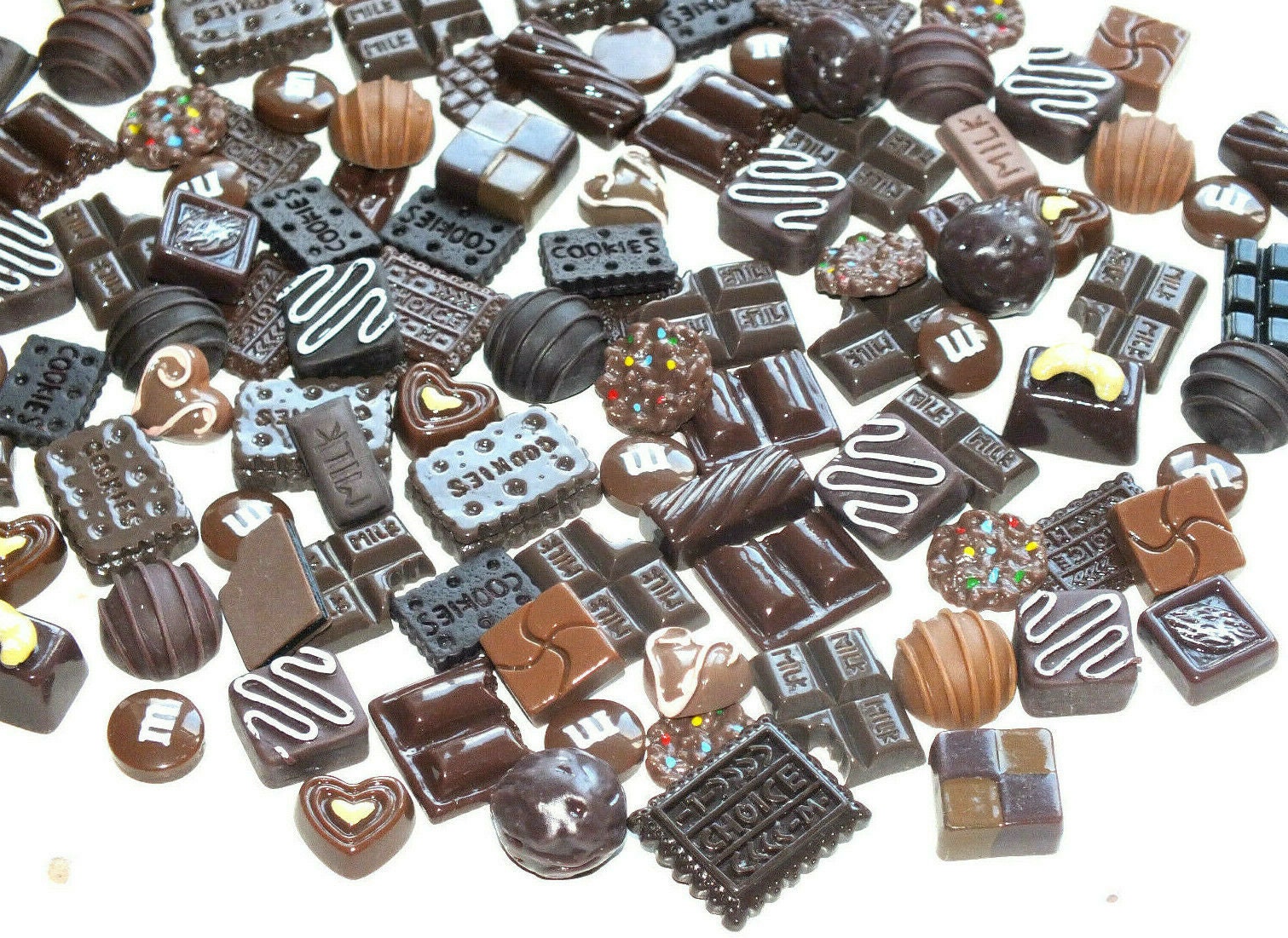 FAKE Milk and Dark Chocolate & Cookie Candy Resin Flatback Cabochons Sweets Food