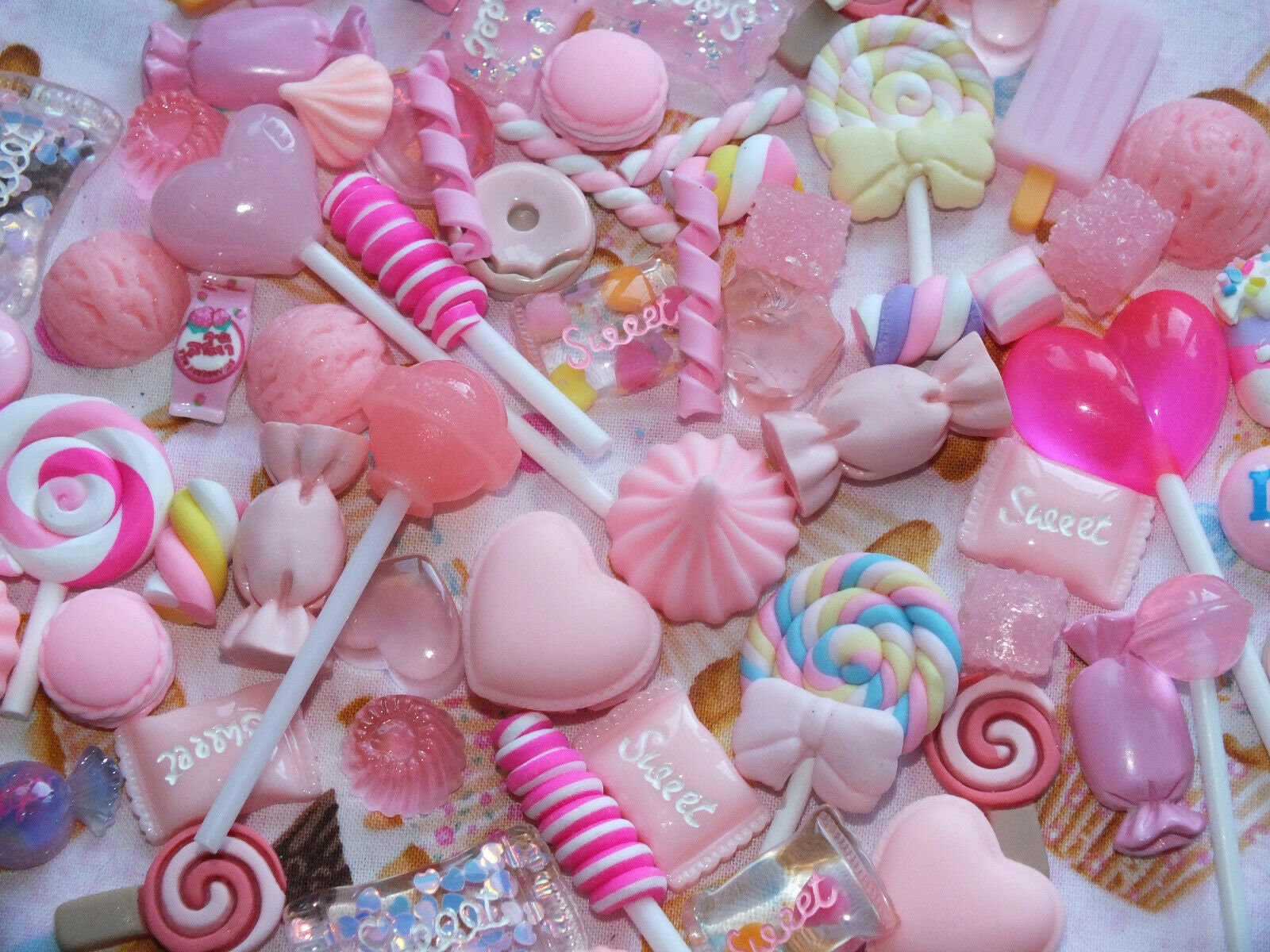 Pink Mix Candy Resin & Clay Lollipop Sweets Fake Flatback Food Charms Cabochon diy