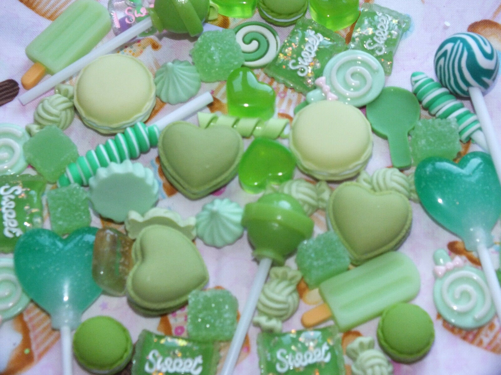 Green Mix Candy Resin & Clay Lollipop Sweets Fake Flatback Food Charms Cabochon diy