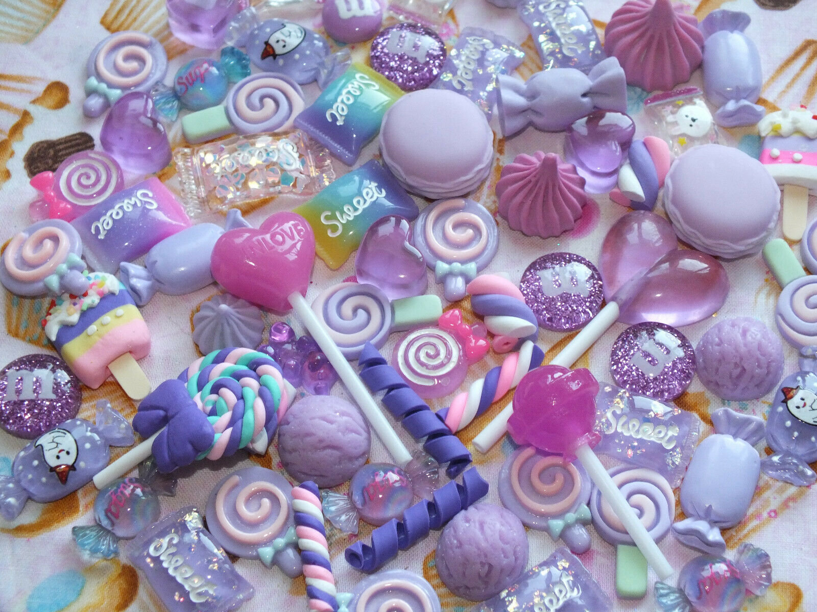 Lilac Purple Mix Candy Resin & Clay Lollipop Sweets Fake Flatback Food Charms Cabochon diy