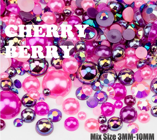 Cherry Berry Pink & Purple 500pcs Mixed Acrylic Resin Faux Half Pearls Rhinestone Gems AB DIY