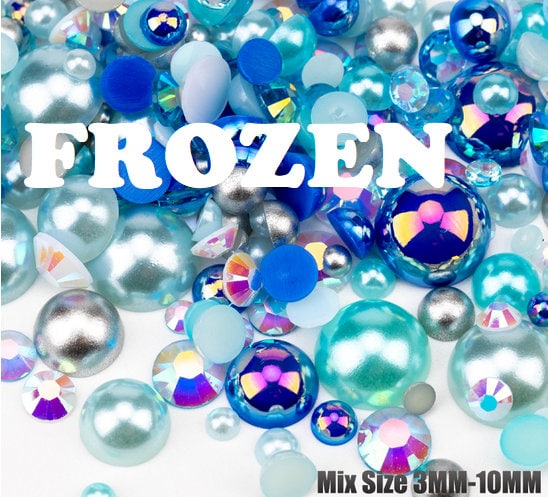 Frozen Ice Blue Grey White 500pcs Mixed Acrylic Resin Faux Half Pearls Rhinestone Gems AB DIY