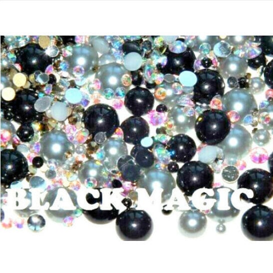 Black Magic Grey Silver Crystal AB 500pcs Mixed Acrylic Resin Faux Half Pearls Rhinestone Gems AB DI