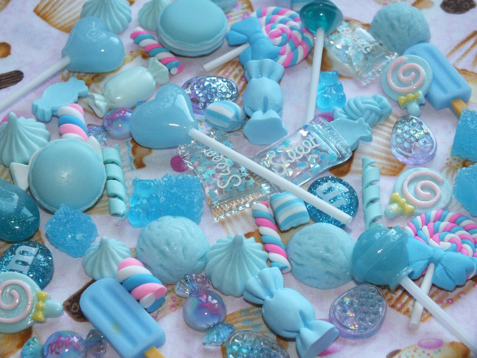 Blue Mix Candy Resin & Clay Lollipop Sweets Fake Flatback Food Charms Cabochon diy
